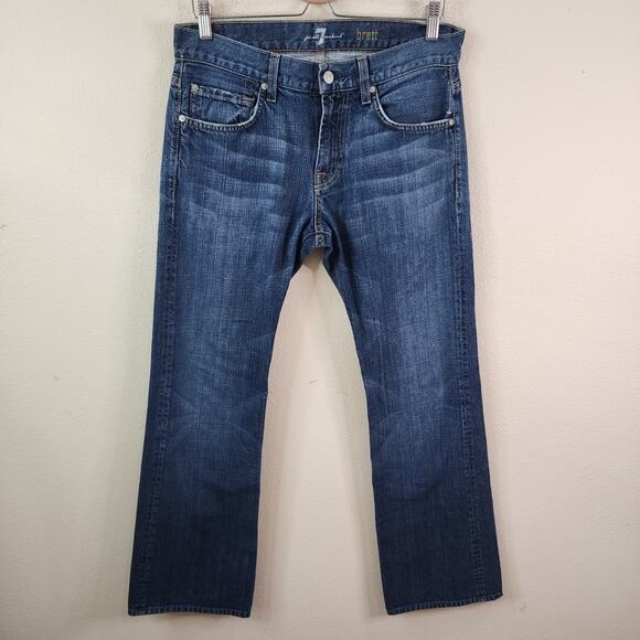 7 For All Mankind Brett Jeans Men's 31x32 Blue Denim Bootcut Dark Wash EUC USA - Picture 1 of 9
